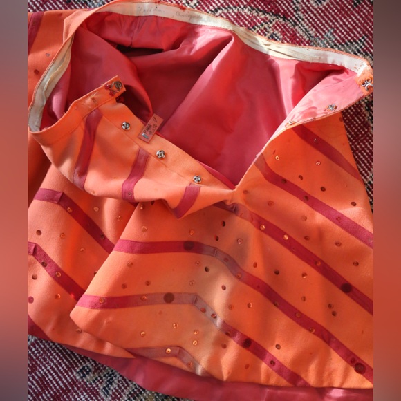 Vintage Movie Worn Circle Mini Skirt Orange and Pink Sequin Chevron - Picture 7 of 9